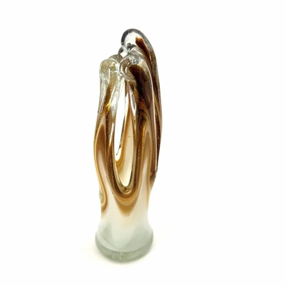Vintage Arklahoma Vase Art Glass MCM Brown White Swirl Hand Blown Swung Swing
